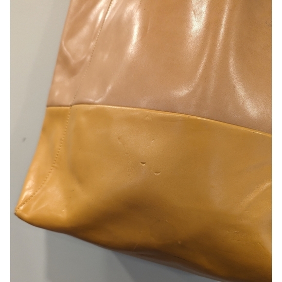 Sorial New York Vegan Leather Yellow Tan Shoulder Tote Bag - Picture 7 of 10